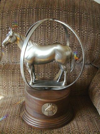 Aqha World Globe Horse Trophy,  2006,  17 " X 12 " Dull Silver,  Pewter Color,
