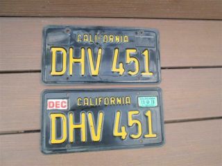 Vintage California Black & Gold License Plates 1963 - 1969 Years Dhv 451 Dmv Clear
