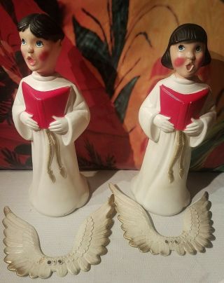 2 Rare Vintage 1960’s Beco Blow Mold Christmas Carolers Windes Angel Boy Girl Nr