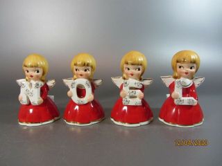 Vintage Candle Holders Holt Howard Set Of 4 Red Dress Girl Angel 1961 Noel