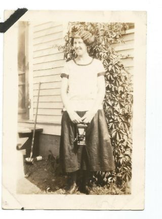 Vintage Photo Pretty Lady Holding Antique Camera Finger Waves Hair