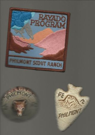 Philmont Rayado Program And 2 Ceramic Neckerchief Slides
