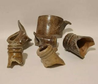 6 Antique 16th Or 17th C Stoneware Bellarmine Bartmann Fragments Mudlark Find Gr