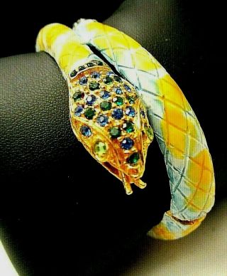 Rare Vintage Signed By Robert Enamel Rhinestone Snake Hinged Bracelet
