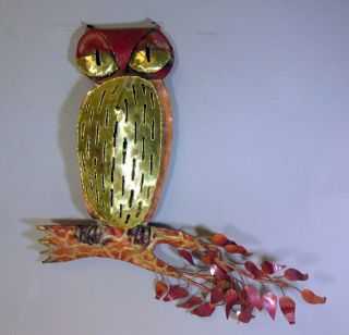 Mid Century Modern Brutalist Owl Sculpture Wall Hanging Jere Style Lava Drip