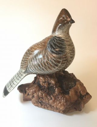 13 " Tall Wood Carved & Hand Painted Quail On Burl Wood By Wanda White.