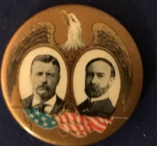 Eagle Jugate Political Pinback Teddy Roosevelt Fairbanks 1904 Campaign Button Tr