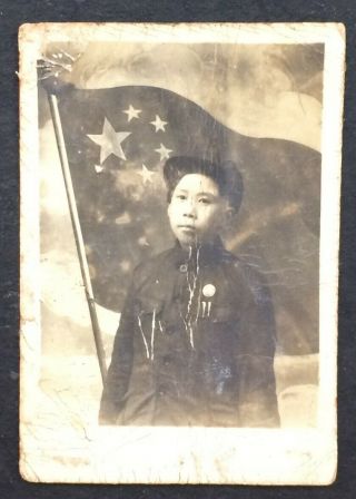 Studio Photo China Flag Student Badge Chinese Photo 19350s Orig.