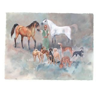 Marcia Van Woert Painting Saluki Dogs With Horses