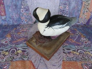 Vintage 1988 Signed Hand Carved Wood & Painted Duck