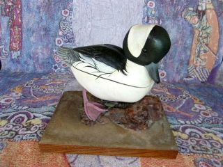 Vintage 1988 Signed Hand Carved Wood & Painted Duck 2