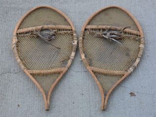Vintage Bear Paw Snowshoes 18½ X 33¼ Indian Hand Made Fine Webbing For Decor