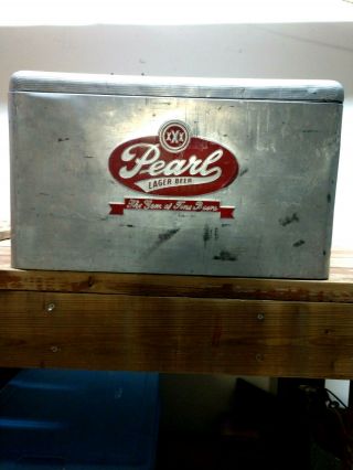 Vintage Pearl Lager Aluminum Beer Cooler And Vintage Pearl Beer Tray