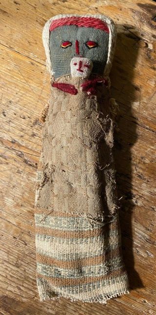 Vtg Antique Pre Columbian Peruvian Chancay Textile Cloth Doll Husk Mom Baby