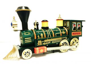 Very Rare Vintage Battery Operated Mystery Action Western Locomotive Tin Train