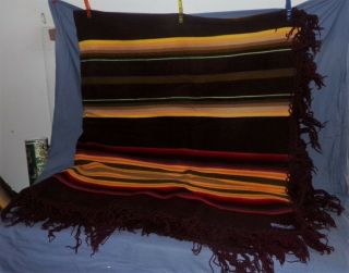 Vtg Pendleton Beaver State Fringe Striped Wool Blanket Brown 66x60