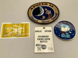 Vintage Nasa Apollo 14 Xiv Firing Room Access Pass,  Patch,  Stickers