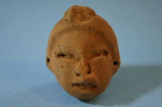 Ancient Pre - Columbian Terra Cotta Pottery Effigy Head Artifact