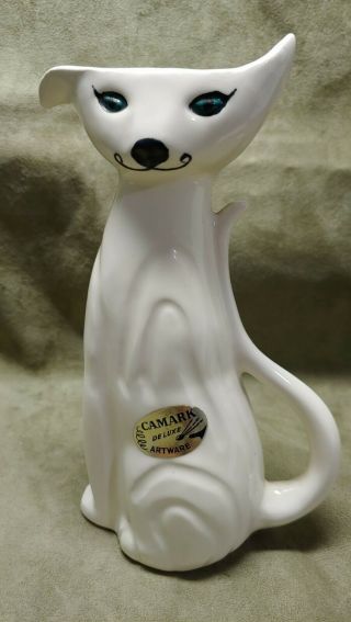 Rare Vintage Camark 8 Inch Green Eyed White Cat Creamer/jug Art Pottery