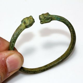A Perfect Ancient Roman Bronze Bracelet With Panther Heads Circa 300 Ad