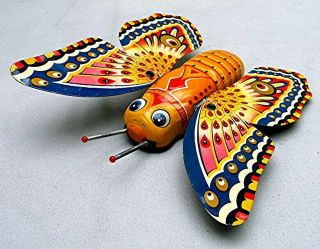 Vintage Tin Wind - Up Butterfly Toy - - Japan 3