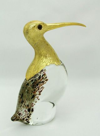 Vintage Murano Italy Art Glass Bird W/ Gold Gilt Head & Glass Eyes - Gold Flecks