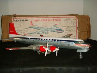 Vintage Cragstan Northwest Orient Airlines Dc - 7g Battery Operated Toy Plane