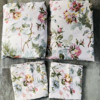 Vintage Ralph Lauren Wentworth Rose Floral 4 Pc Queen Sheet Set Made In Italy