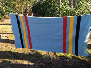 Vintage Pendleton Wool Blanket Blue W Stripes 60x86 Rainier National Park Series