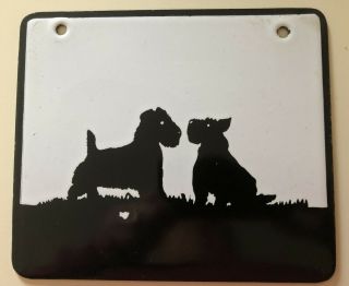 Vintage Enamel Wall Hanger Scottish Terrier Sealyham Black & White Scottie Dog