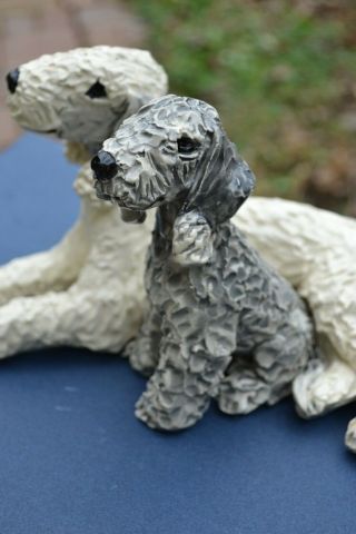 Bedlington Terrier.  Mom And Puppy.  Handsculpted Ceramic Ooak.  Look