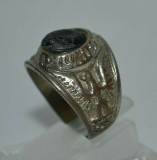 Very Rare Ancient Roman Bronze Ring With Eagles - Intaglio Circa 500 - 1000 Ad