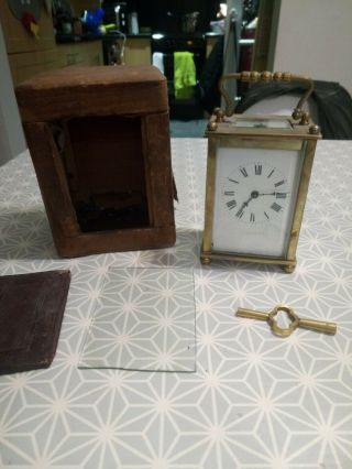 Good Vintage French R & Co Paris Brass Cased Carriage Clock With Key