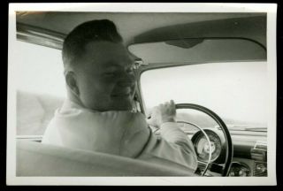 Vintage Photo Handsome Man Mugs For The Camera In Old Car