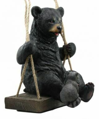 Tree Hanging Swinging Black Bear With Buddy Raccoon Outdoor Garden Sculpture 3