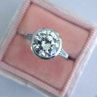 Vintage Engagement Bridal Ring Bezel Set Fine 14K White Gold Over 3.  1 Ct Diamond 2
