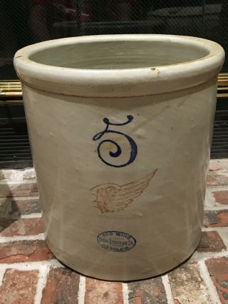 Vintage 5 Gallon Red Wing Union Stoneware Pottery Crock