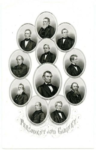 President And Cabinet,  Abraham Lincoln & Civil War Cabinet,  Steel Engraving 8776
