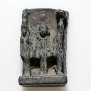 Very Rare Ancient Egyptian Bronze Statue Ornament Depicting 3 Kings - Circa 100 - 30