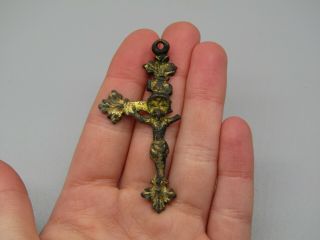 Rare Medieval 15th Century Gilt Bronze Crucifix 001383