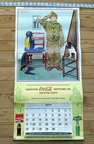 Vintage Boy Scout - Coca Cola Calendar - W/norman Rockwell Graphic - 1971 - Rare