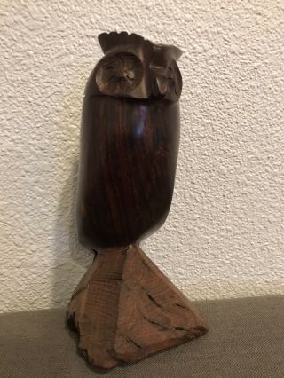 Vintage Carved Wood Owl Wooden Carving Statue Figurine Figure Bird 8.  5” Bohemian