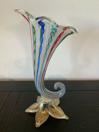 Vintage Rare Mid Century Murano Italian Art Colorful Glass Cornucopia Horn Vases