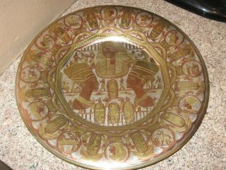 Vintage Egyptian Brass Copper Silver Wall Plate Handmade King Tut Nefertiti Etch
