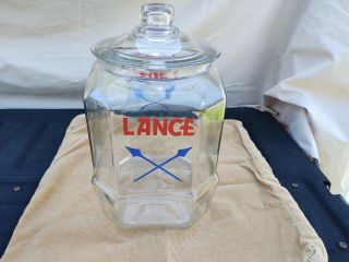 Vintage 11” Lance Cracker Cookie Glass Jar General Store Display Glass Lid