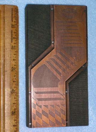 Antique Masonic Staircase Copper Printing Block Columns 5 Senses E185