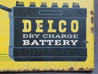 Vintage START WITH DELCO DRY CHARGE BATTERY Metal Painted sign 2