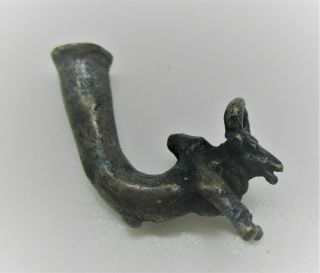 Ancient Near Eastern Bronze Rhyton Vessel With Stag Head Rare