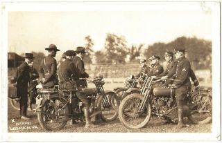 Rppc Real Photo Postcard State Police Harley Davidson Motorcycle Mt.  Gretna,  Pa.