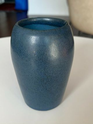 Vintage Marblehead Pottery Matte Blue Small Jar Vase